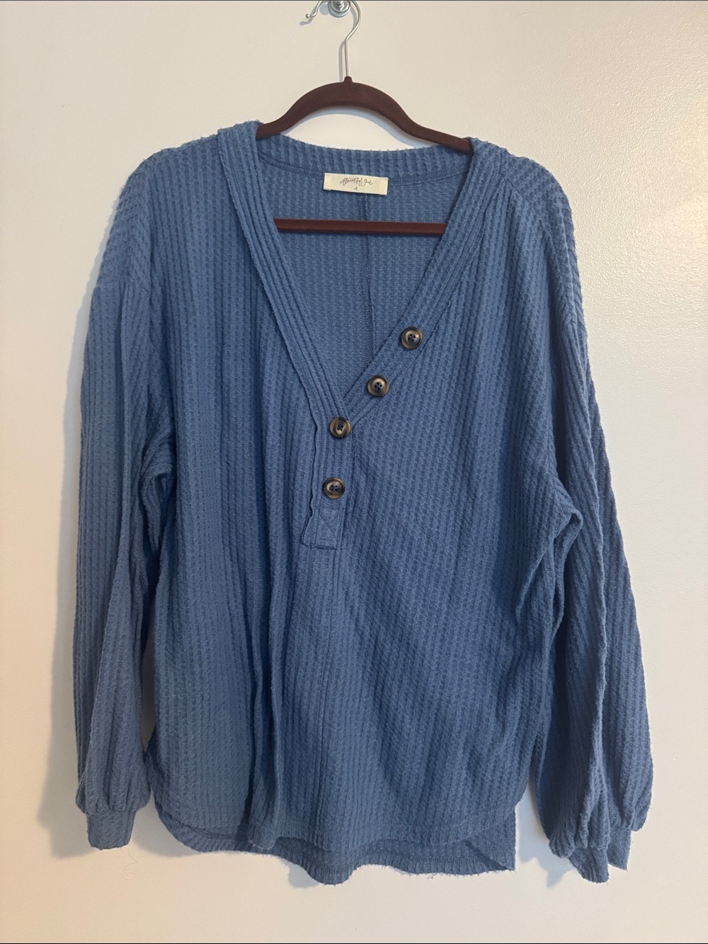 A Beautiful Soul Blue Waffle Knit Button Henley Top